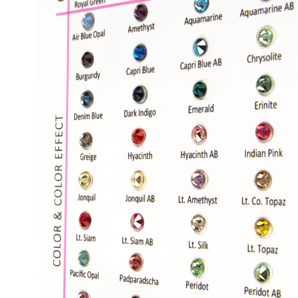 Swarovski 2088 Rhinestones Flatback, Color Chart | Dreamtime Creations