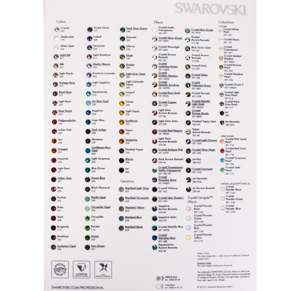 Swarovski 2088 Xirius Flat Back Color Chart | Dreamtime Creations